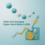 Person reviewing cryptocurrency investment chart showing regular dollar-cost averaging purchases over time on laptop screen