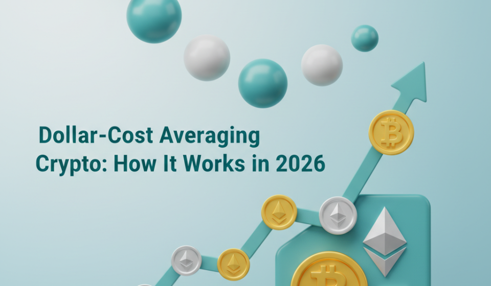 Person reviewing cryptocurrency investment chart showing regular dollar-cost averaging purchases over time on laptop screen