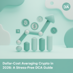 Calendar with recurring crypto purchase reminders and a rising portfolio chart illustrating dollar-cost averaging crypto stra