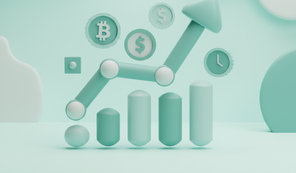 Calendar with recurring crypto purchase reminders and a rising portfolio chart illustrating dollar-cost averaging crypto stra