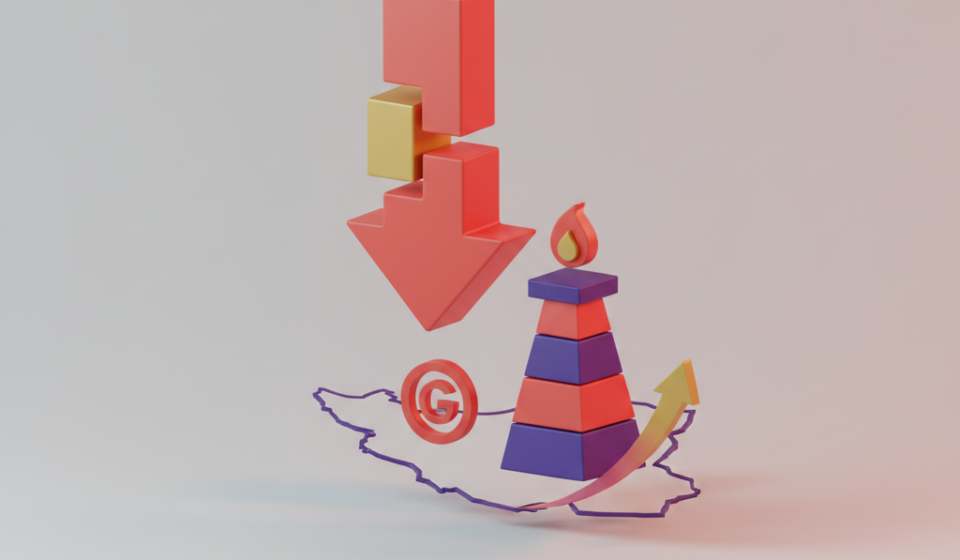 Stock market graph showing declining global share prices alongside rising oil prices amid escalating Iran war fears.