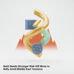 Gold bars on a dark background with financial chart overlay showing price movements amid Middle East geopolitical tensions.