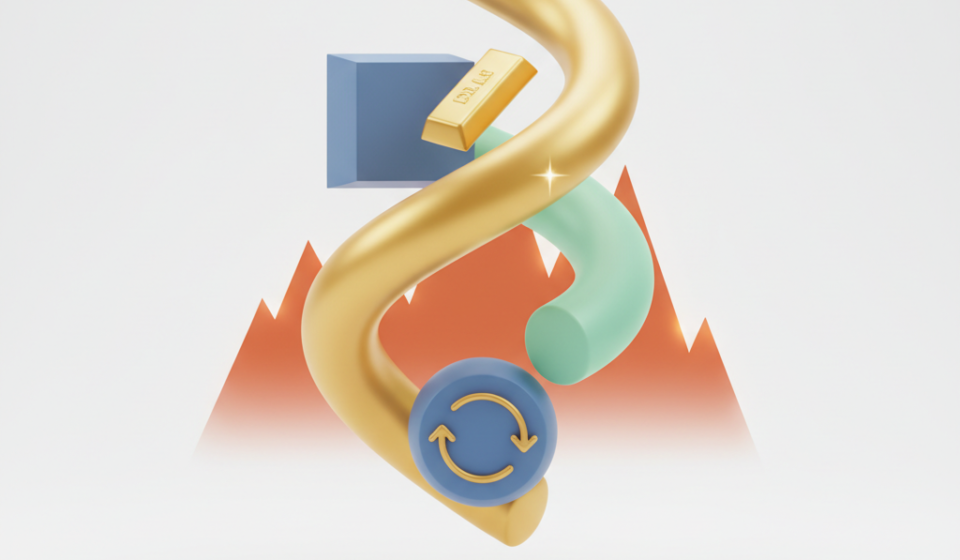 Gold bars on a dark background with financial chart overlay showing price movements amid Middle East geopolitical tensions.