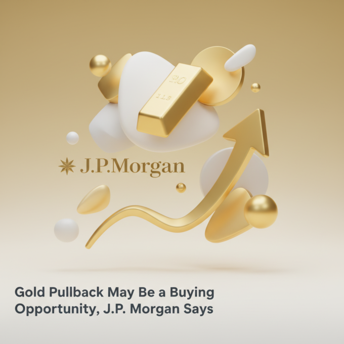 Gold bars stacked with a downward price chart arrow reversing upward, illustrating a pullback buying opportunity.